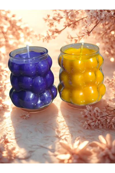 HARTOPİA %100 Organik Soya Wax Doğal Dekoratif Mum 2’li Özel Tasarım Bubble Cam Mum Seti (100 ml × 2)