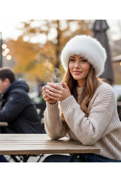 AbbasShop Cultural Style Against the Cold: Genuine Leather White Bork Beret Hat Unisex