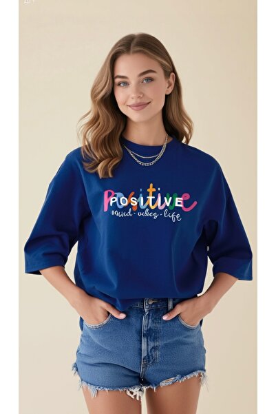 StyleweaR تيشيرت إيجابي أزرق بلون الكوبالت