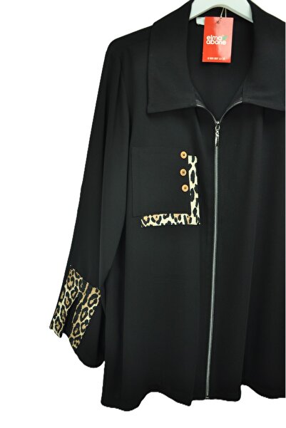 elma abone Plus Size Super Quality Zippered Leopard Detail Shirt Bluse