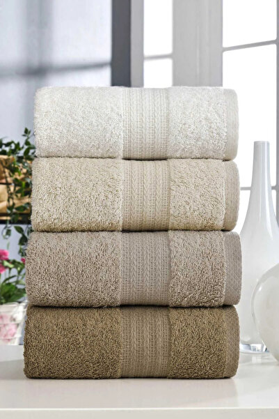 Mira Home طقم من 4 مناشف وجه لليدين 100% قطن قوس قزح 50x85 سم بني