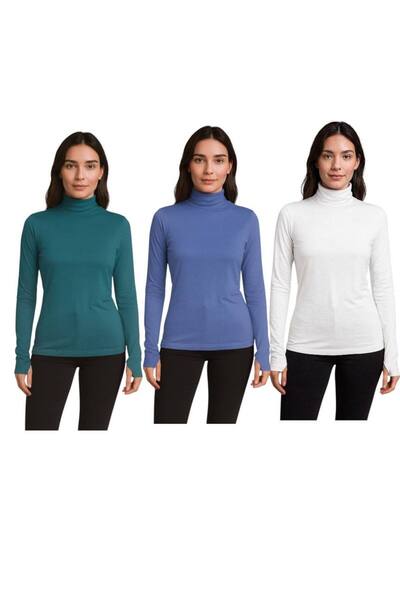 ALDAIYR 3 Pcs Round Neck Women's Long Sleeve Stretch Fabric Bodysuit with Fin...