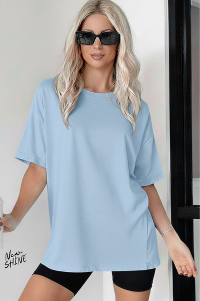 New Shine تي شيرت غير مطبوع كبير الحجم للجنسين