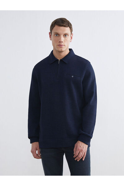 LC Waikiki Navy Blue Polo Neck Men's Sweatshirt
