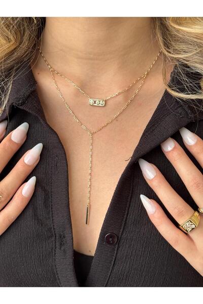 LEROSY CO. قلادة بتصميم سلسلة الباجيت – ذهب من الفولاذ المقاوم للصدأ مع أحجار...