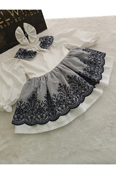 Elwirababyboutiqe Φόρεμα σε σκούρο μπλε με λεπτομέρειες σε σχήμα φυσγιού