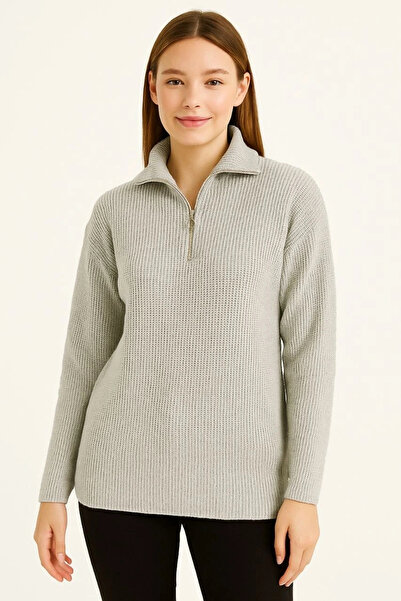 Hulyomer Hub Women's Half-Zip Knit Sweater – Thessaloniki Knit, Mock Neck , Cotton Woven, Regular Fit Long Sleeve K