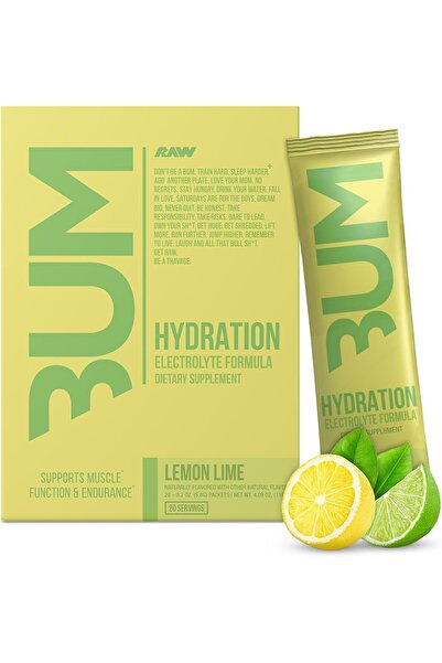 RAW Electrolytes Powder Hydration Mix Packets, Bum Hydrate Lemon Lime, 20 Ser...