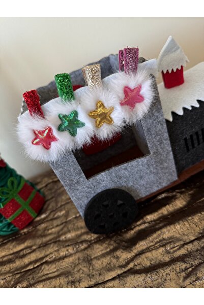 PURPLE'S BİR TUTAM MUTLULUK Shiny Star and Fur Pompom Detailed Glittery 4-Piece Baby Girl Buckle Set