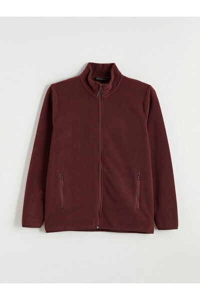 LC Waikiki Bordo Dik Yaka Uzun Kollu Polar Erkek Fermuarlı Sweatshirt