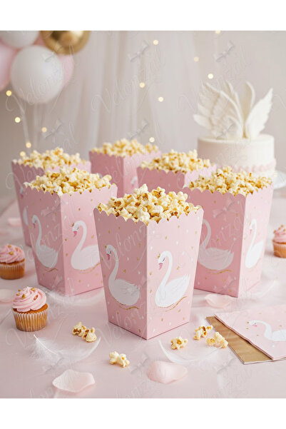 VELONZAL Kuğu Temalı Patlamış Mısır (Popcorn)-Cips Kutusu-Doğum Günü-Parti-Ku...