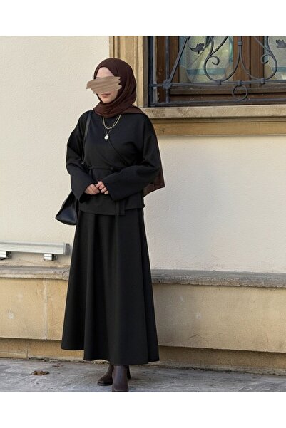 inci wears Women's Suede Skirt Suit Black