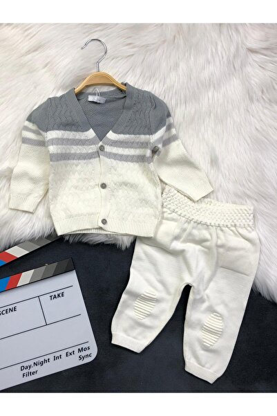 zavera for kids Baby Boy Knitted Detailed - Color Detailed Knitwear Two-Piece Set - 100% Cotton