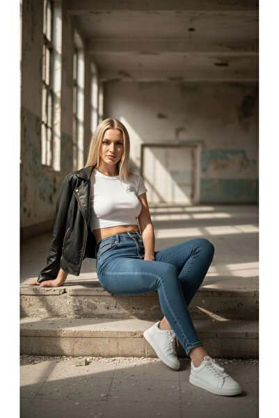 geenz manifacture Women's Mustache Navy Blue Ngbutika Full Stretch Fabric High Waist Skinny Jean Trousers (Recovery)