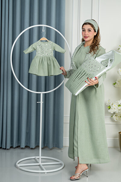 obejana طقم سابع روب نفاس + مدس طفل+ لبس البيبي فستان لون تيفاني