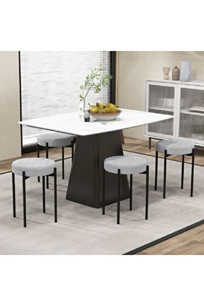 COSTWAY Set of 4 metal chairs with linen seats, 40 x 40 x 50 cm GREY