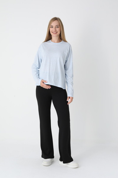 BLACKMORE Women's Blue High Waist Cotton Long Sleeve Maternity Tracksuit Set