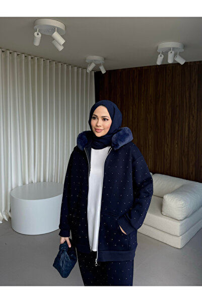 Elfin Three Thread Stone Fur Suit Navy Blue