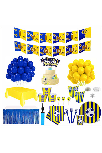 ZENVİVA Fan Yellow Navy Blue 8-Person Full Birthday Set