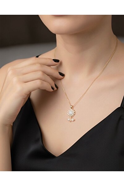 ZALU Dönen Ayçiçeği Zirkon Taşlı Gold Kolye | Antistres ve Şıklık Bir Arada