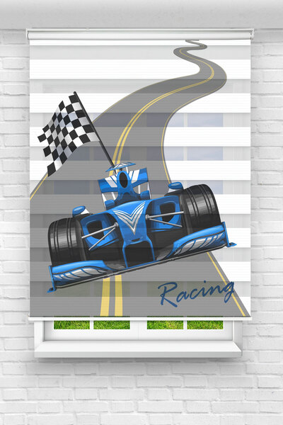 Perdecizade (ENXBOY)MAVİ RALLY ARABA DİJİTAL BASKILI ZEBRA PERDE-COCUK ODASI-...