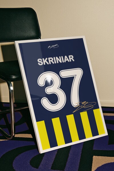Base Concept Milan Skriniar 37 Numara İmzalı Sarı Lacivert Forma Tablo Poster (Çerçeveli)
