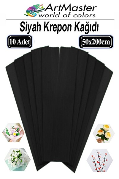 Artmaster Krapon Kağıdı Siyah Renk 10 Adet 50x200 cm Grapon Kağıdı 10'lu Okul...