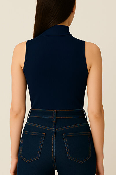 Hayalet Soft Modal Textured Cotton Woven Mock Neck Sleeveless Women's Basic Bodysuit – Stretchy and Shaping / Sculpting