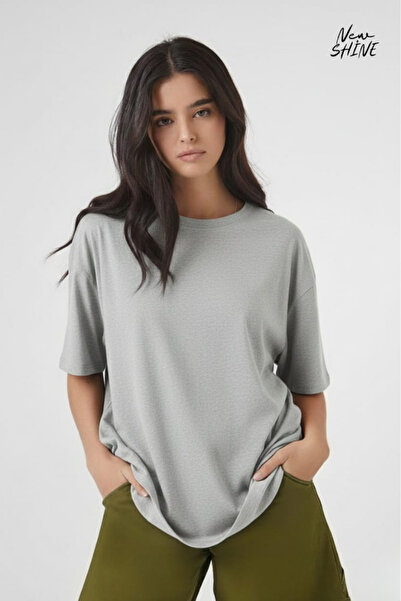 New Shine تي شيرت غير مطبوع كبير الحجم للجنسين