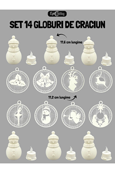 Epic Crafting Set of 14 Christmas Globes – 11.2 cm & Snowman 11.6 cm, Tree Ornaments + LED Candles Included
