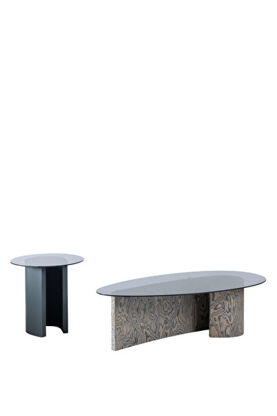 BEKALIVING Samara Cam Tablalı Gri 2'li Orta Sehpa Takımı