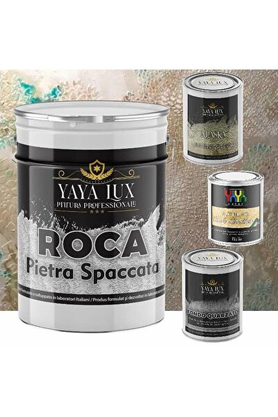 YaYa Color Kit Pietra Spaccata - Roca, 24 kg, Fondo Quarzato 1L, Alaska Argento 1L, Glitter Argento 135 ml