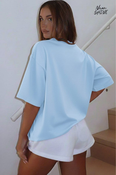 New Shine تي شيرت غير مطبوع كبير الحجم للجنسين