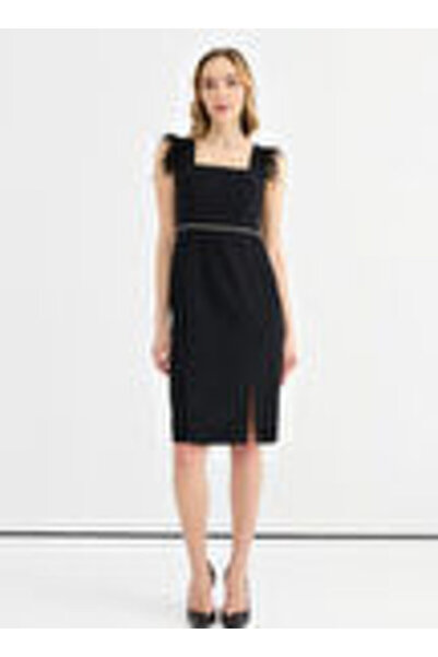 Selen Siyah Kadın U Taşlı Elbise 25YSL7643