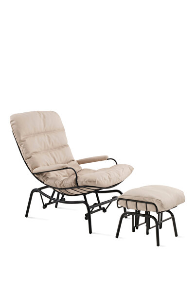 Surtone Yeke Taş Siyah Deri Puflu Sallanır Tv Koltuğu