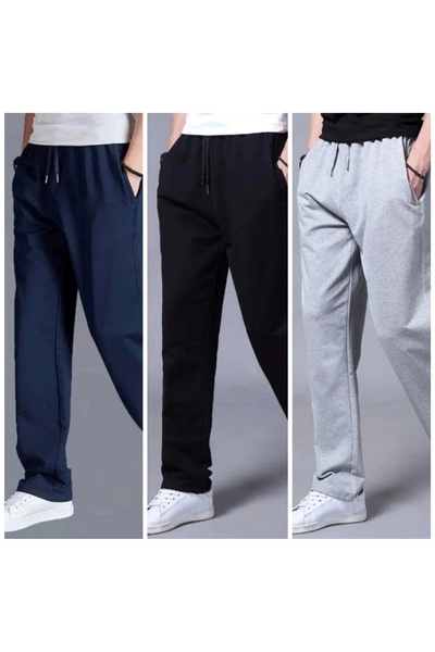 TORUK MAKTO 3 Pieces Unisex Regular Black Gray Navy Blue Pipe Leg Sweatpants