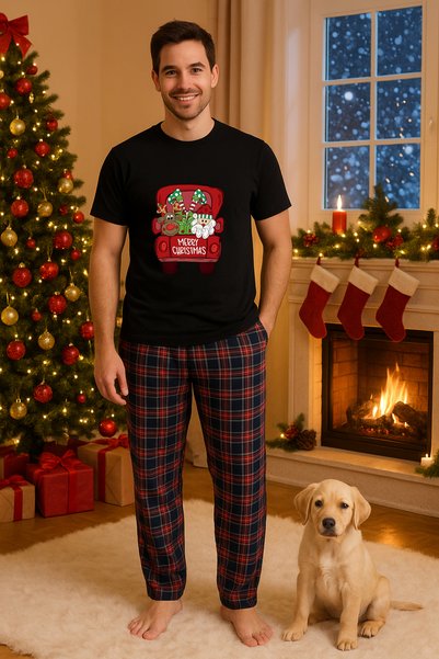 MVRDAR Set pijamale barbati bumbac Colectia Grinch Christmas, sarbatori de Cr...