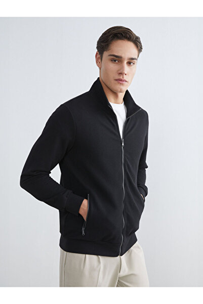 LC Waikiki Ανδρικό φούτερ με φερμουάρ MG TRENDEN σε μαύρο χρώμα και στάνταρ γ...