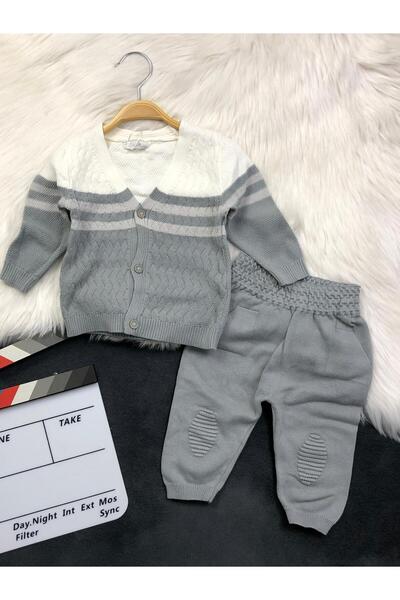 zavera for kids Baby Boy Knitted Detailed - Color Detailed Knitwear Two-Piece Set - 100% Cotton
