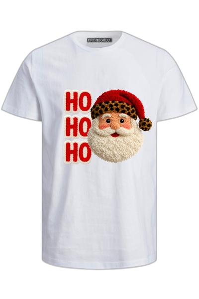 Efendioğlu Design Embroidery Printed Santa Claus Hohoho Print Embroidery Visual Cotton Adult T-Shirt
