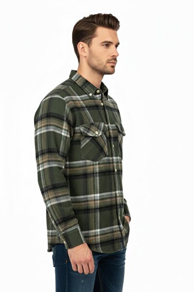 rasstmen Men's Winter Double Pocket Hooded Lumberjack Shirt Bgl-St04869