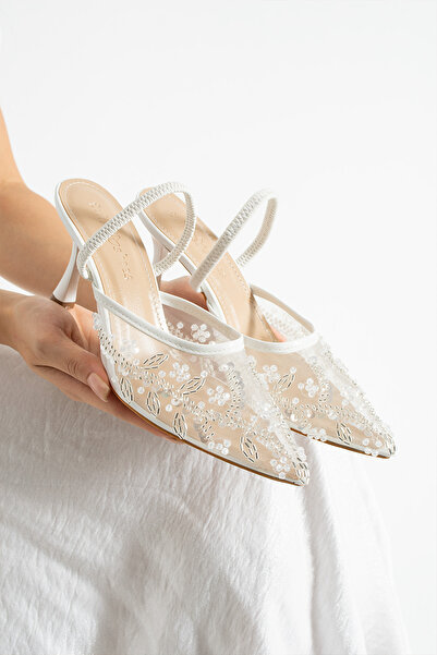 tulin women Dennys Women's Bridal Shoes with Mesh Embroidery and Bead Print Detail Women's Heels (7cm)