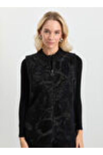 Selen Siyah Kadın O Yaka Standart Simli Şişme Yelek 25KSL2071