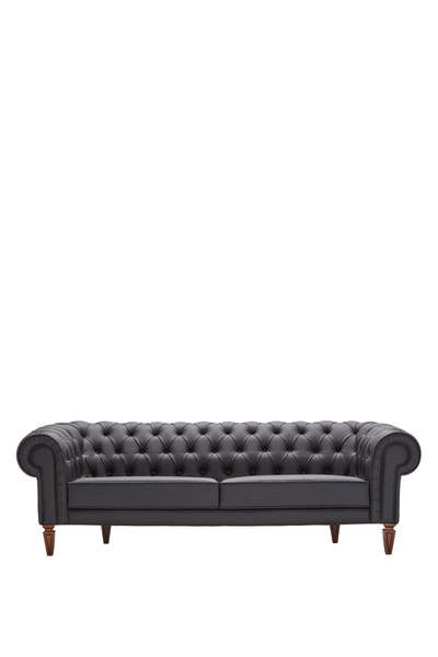 BEKALIVING Vivaldi Siyah Deri Chester Üçlü Kanepe