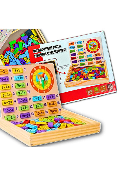 miraza 3 in 1 Math Board Addition and Subtraction, Educational Clock, Wooden Box, 19x23.5 cm