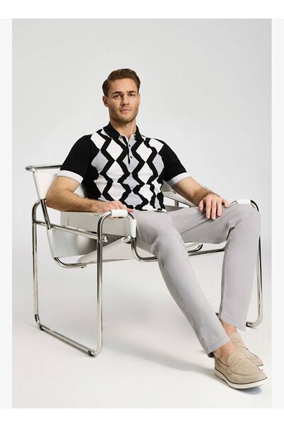 Hemington Siyah Beyaz Baklava Desen Triko Polo