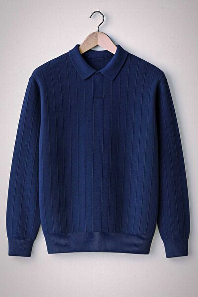 ZMODA SOFT Polo Open Collar Stripe Patterned Old Money Slim Fit Knitted High Quality Soft Long Sleeve Men's Sweater