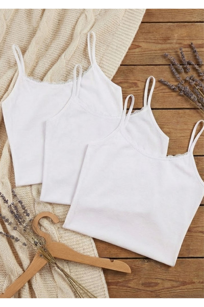 Loule Women's 3-Pack String Strap Viscose Tank Top - Collar with Lace Trim 93% Viscose Stretch Fabric