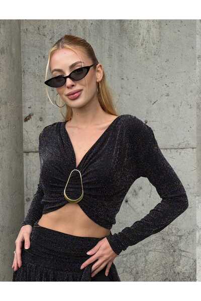 Estilo بلوزة نسائية بأكمام طويلة من Silvery Hoop بأزرار على الجهتين