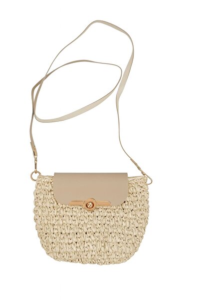 ESCBUTİK Women's Hand Knitted Straw Shoulder Bag
